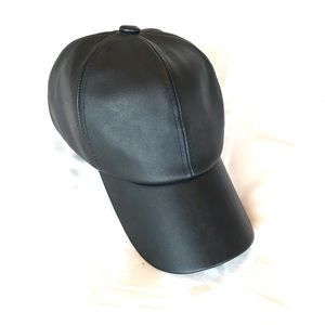 Black leather ballcap adjustable
